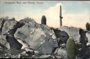 Phoenix Arizona Cactus Cacti Hieroglyphic Rock c1900-20s Vintage Postcard
