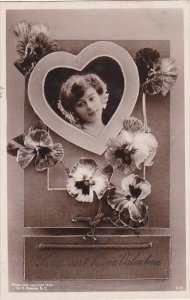 Valentine's Day Young Girl Looking Through Heart Real Photo