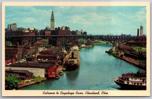 Vtg Cleveland Ohio OH Entrance to Cuyahoga River Freighters 1950s View Postcard