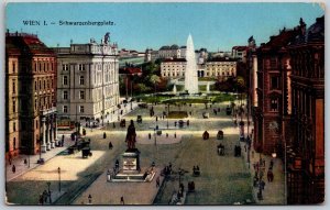 Vtg Wien Schwarzenbergplatz Square Statue Fountain Vienna Austria 1910s Postcard