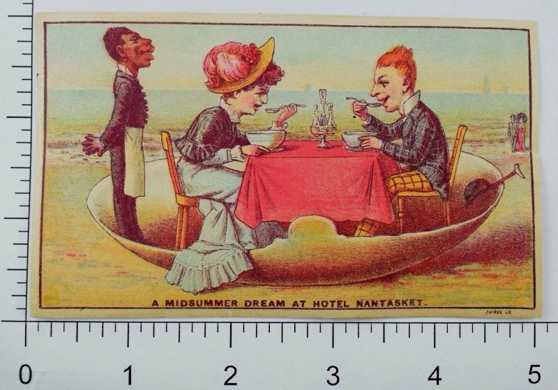 1880's Hotel Nantasket Lady Man Dinner In Giant Quahog Clam Shell P67