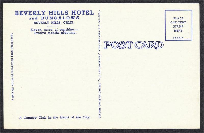 Beverly Hills CA Hotel and Bungalows Linen Postcard 1942