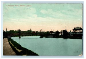 c1910 In Victoria Park, Bridge, House, Bandstand Berlin Canada Postcard 
