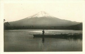 Lake Fisherman Mount Fuji Japan 1920s RPPC Photo Postcard 21-1782