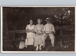 c1910 Man w/ Two Women Kid Hiding In Background Seattle Washington WA RPPC Photo