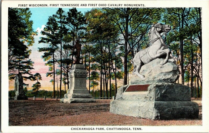 First WI, TN, OH Cavalry Chickamauga Park Chattanooga TN Vintage Postcard C39