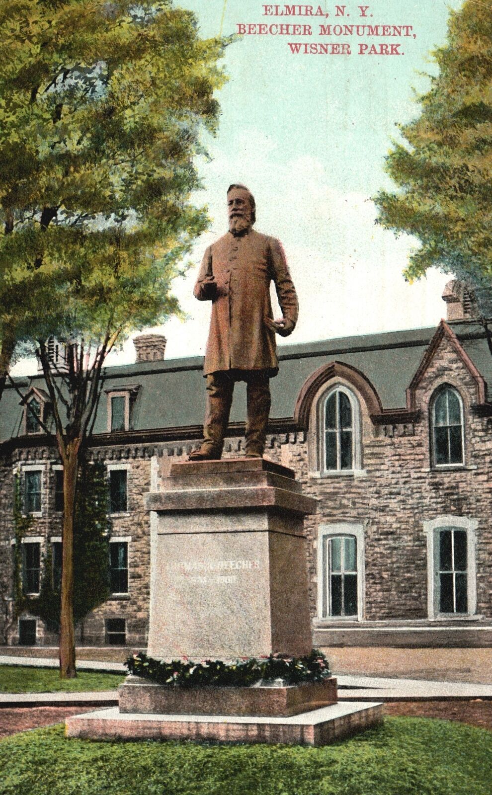 Vintage Postcard 1911 Beecher Monument Statue Wisner Park Elmira New York N.Y. United States