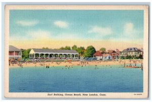 c1940's Surf Bathing Ocean Beach New London Connecticut CT Posted Postcard 