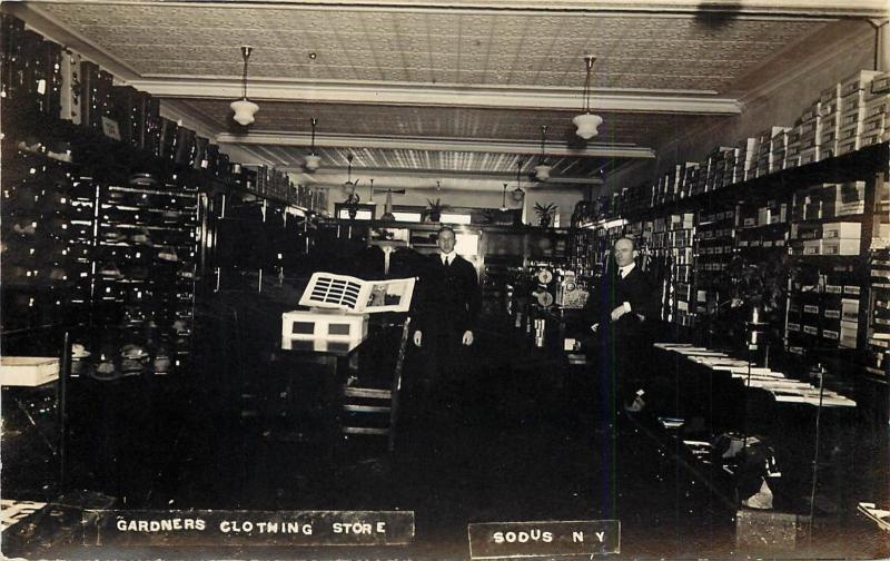 c1910 RPPC; Interior Gardners Mens' Clothing Store, Sodus NY Wayne County