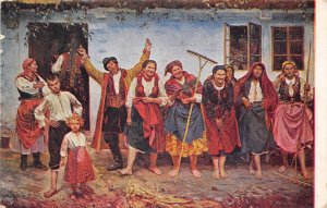 Lot328 w wodzinowski la noce du village painting postcard poland types folklore