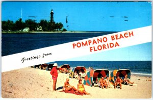 VINTAGE POSTCARD DOUBLE VIEW SCENES AT POMPANO BEACH FLORIDA 1958