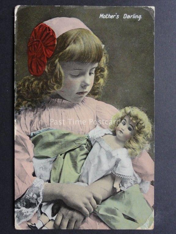 A Little Girl Playing with her Dolly MOTHER'S DARLING c1909 by Valentine's