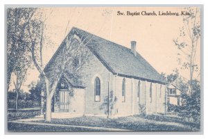 Lindsborg Kan. Kansas Sw. Baptist Church Blue Tint Postcard