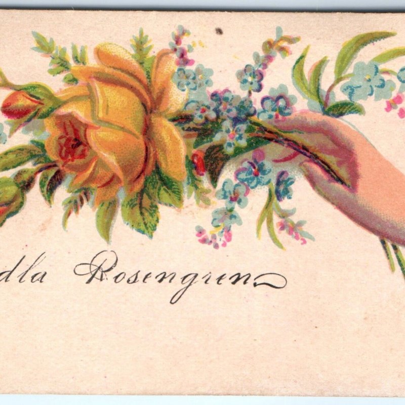 c1880s Vandla Rosengren Name Calling Trade Card Hand Motif Floral Visiting C1