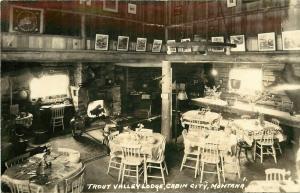 1930s RPPC Interior View Dining Hall Trout Valley Lodge Cabin City MT Mineral Co