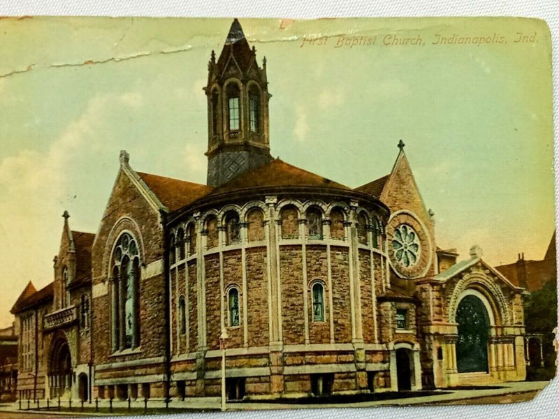 Vintage Postcard 1909 First Baptist Church Indianapolis IN Indiana