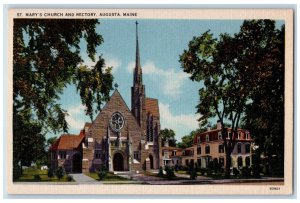 c1940's St. Mary's Church and Rectory Augusta Maine ME Vintage Postcard 