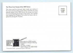 1869 Three Cent Postage Stamp Locomotive Train Postcard