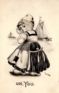 Shy little Dutch Girl - oh, You - Signed by artist Wall - in 1912