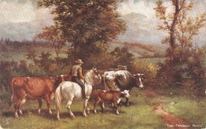 R.F. McIntyre. .Thro Fragant Meadows. Horsdeman, cows Tuck Oilette PC # 9470