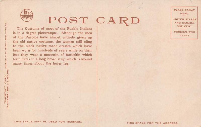PUEBLO WATER CARRIER~NATIVE AMERICAN~HARVEY POSTCARD