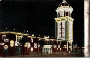 Entrance to White City Lighted Tower at Night, Denver CO Vintage Postcard I41