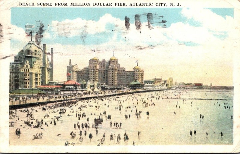 New Jersey Atlantic City Beach Scene From Million Dollar Pier 1925