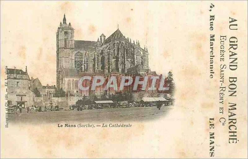 Old Postcard Le Mans Sarthe La Cathedrale Advertisement At the Grand Bon Marc...
