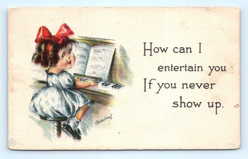 Postcard A/S Twelvetrees Girl Playing Piano How Can I Entertain You 1916 J12