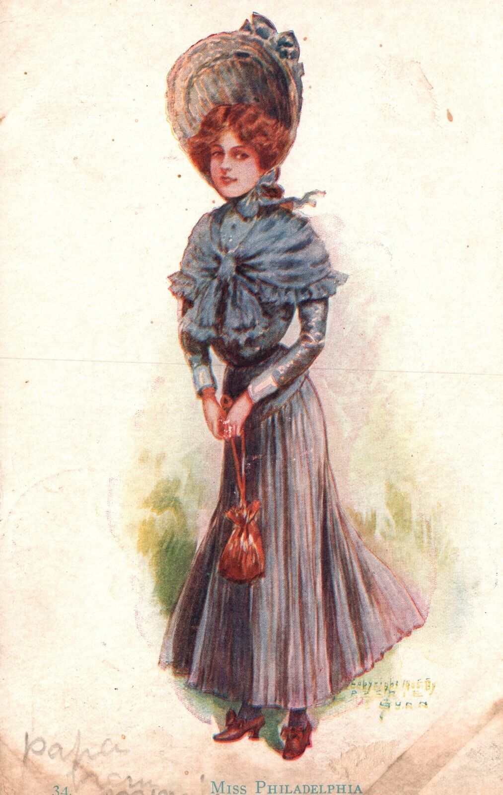 Vintage Postcard 1908 Miss Philadelphia Long Gown Designer Clothing