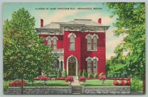 Indianapolis Indiana~Home of James Whitcomb Riley~1940s Linen Postcard