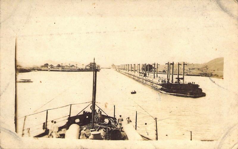 RPPC, Real Photo,  USS Nebraska, Entering Locks,  Canal Zone, Aug '19 Postcard