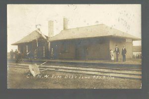 Dike IOWA RPPC 1910 C. & N.W. RR DEPOT FIRE Ruins Train Station nr Cedar Falls