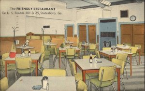 Statesboro Georgia GA The Friendly Restarurant Linen Vintage Postcard