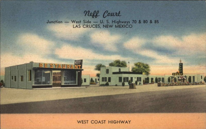 Las Cruces New Mexico NM Neff Court Restaurant and Motel Linen Vintage Postcard