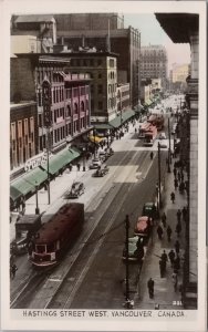 Vancouver BC Hastings Street West Streetcar Autos Gowen Sutton RPPC Postcard H31