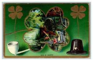 Vintage 1911 St. Patrick's Day Postcard White Pipe 4 Leaf Clovers Erin Go Bragh