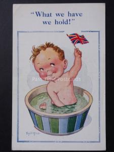 Donald McGill: Little Boy with Union Jack in Tub WHAT WE HAVE WE HOLD No.900