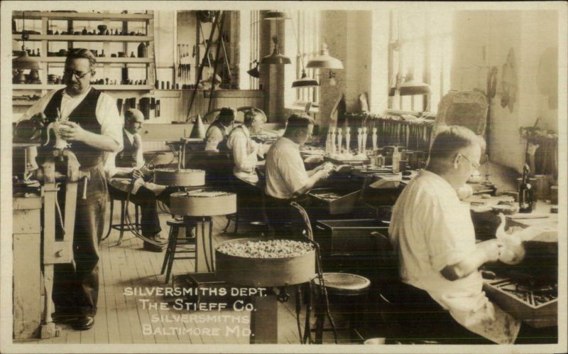 Baltimore MD Stieff Co Workers Silversmiths c1930 Real Photo Postcard xst