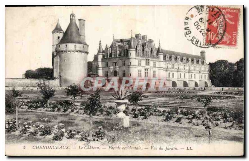 Postcard Old Chateau Chenonceau The Western Facade Garden View