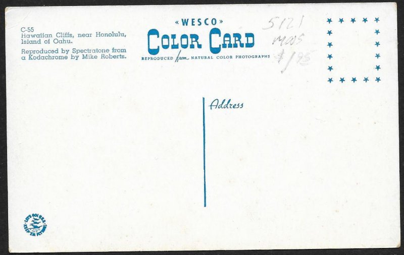 Hawaiian Cliffs Honolulu Hawaii Unused c1940s