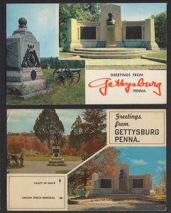 Lot of 2 Views Pennsylvania GETTYSBURG Greetings from Memorial pm1963 Chrome