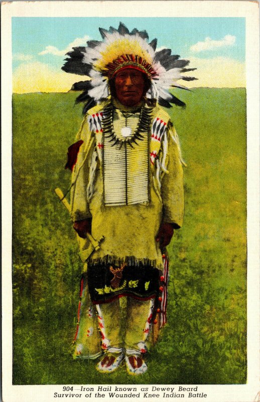 Vtg 1930 Sioux Iron Hail Dewey Beard Wounded Knee Battle Survivor Postcard