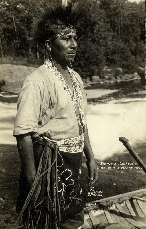 Native Indian Chief of the Menominees Reginald Oshkosh (1920s) Wessa RPPC 