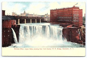 1908 Genesee River Upper Falls Central RR Bridge Rochester NY Posted Postcard