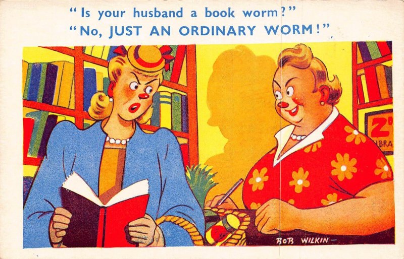 A720 Humor Comic Woman at Library Books Ordinary Worm! postcard
