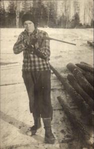 Young Man w/ Gun/Rifle in Winter Nice Close-Up Real Photo Postcard c1910