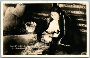 AMERICAN INDIAN HOONAH NATIVE BASKET WEAVER VINTAGE REAL PHOTO POSTCARD RPPC