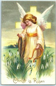 C. 1910 Christ Is Risen Lovely Angel Harp Easter Postcard P66
