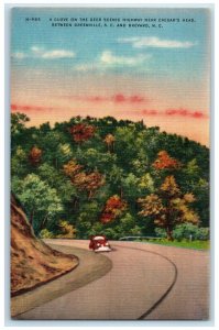 1947 Curve Geer Scenic Highway Caesar Head Car Greenville SC Brevard NC Postcard